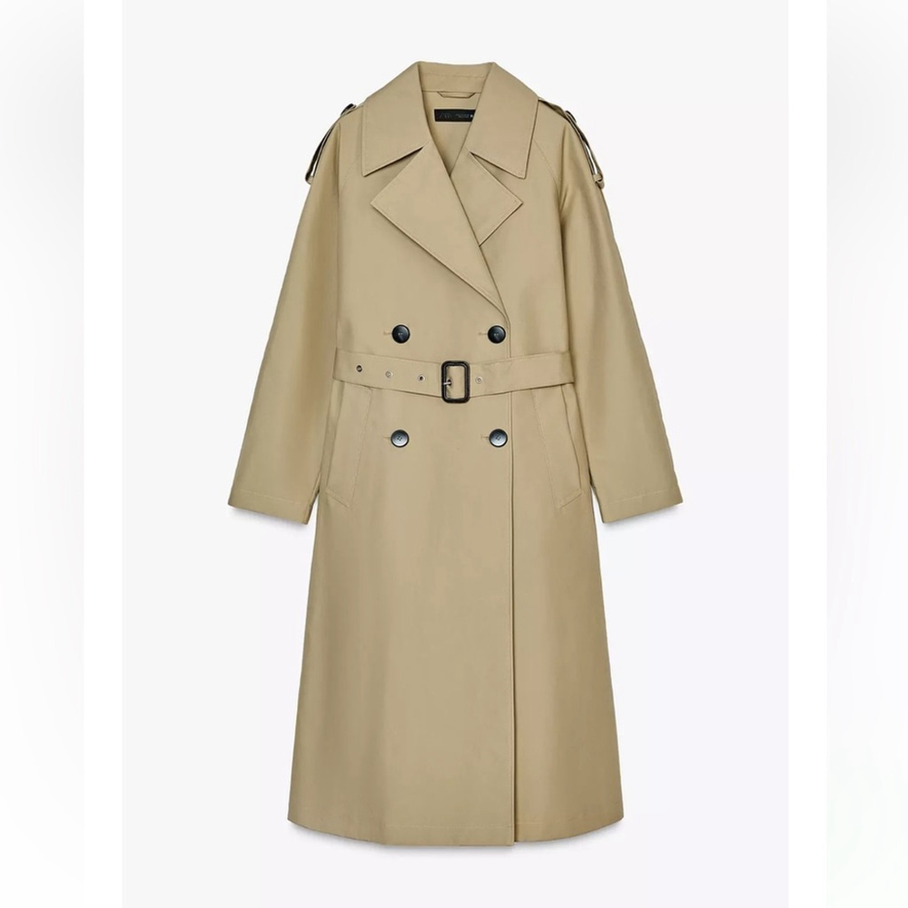Zara Belted Topcoat | Tan Trench Coat | Size XL NWT Brown Beige - Picture 2 of 7